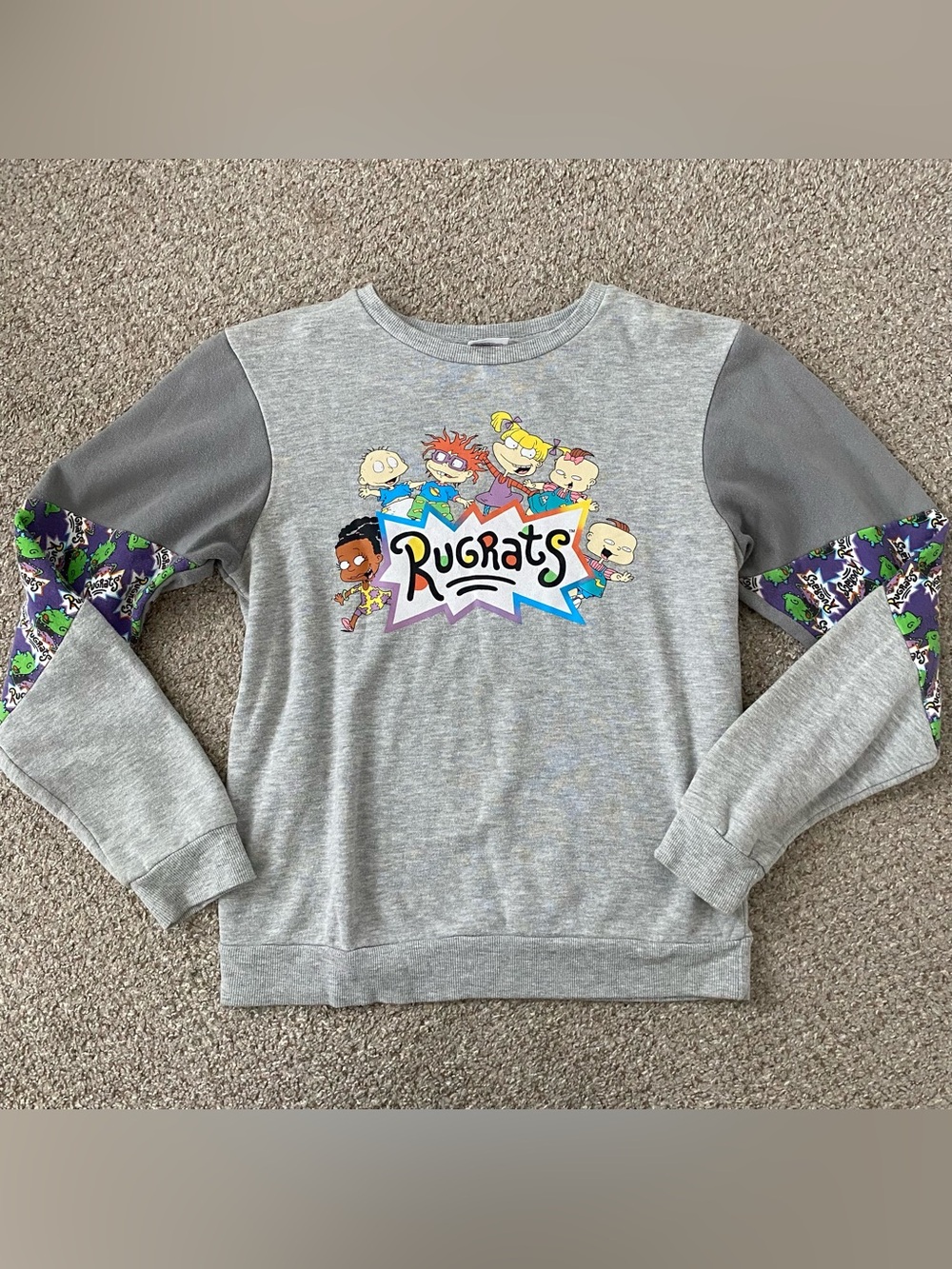 Nickelodeon Rugrats Crewneck Sweatshirt - Light Gray with Purple Accents